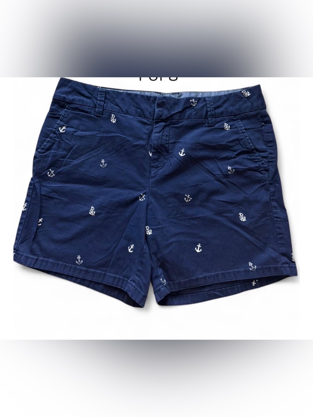 G. H. Bass Women's Navy Anchor Print Cotton Chino Shorts 10 Nautical preppy boat